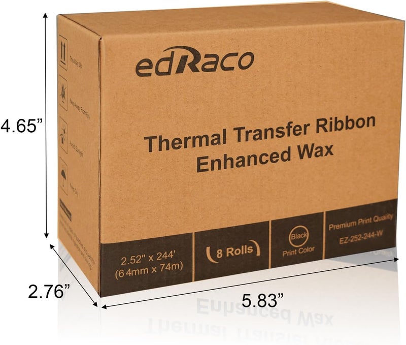 Edraco 8 Rolls Desktop Thermal Transfer Ribbons -Enhanced Wax, 2.52" x 244'(64mm x 74m), 0.5” Core, for Zebra Desktop Printer - Image 2